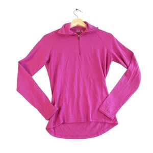 Icebreaker Womens Pullover Base Layer Shirt Top S Merino Wool Pink 1/4 Zip 294